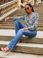 Sosandar Blue Mid Rise Bootcut Jeans - Image 1 of 5