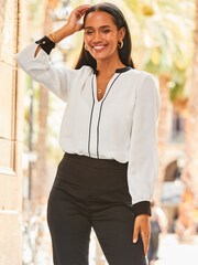 Sosandar White Contrast Tipping Tunic - Image 1 of 5