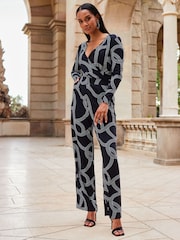 Sosandar Black Wide Leg Wrap Jumpsuit - Image 3 of 5