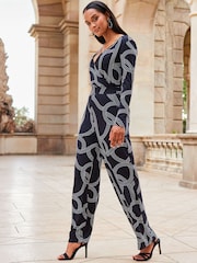 Sosandar Black Wide Leg Wrap Jumpsuit - Image 4 of 5