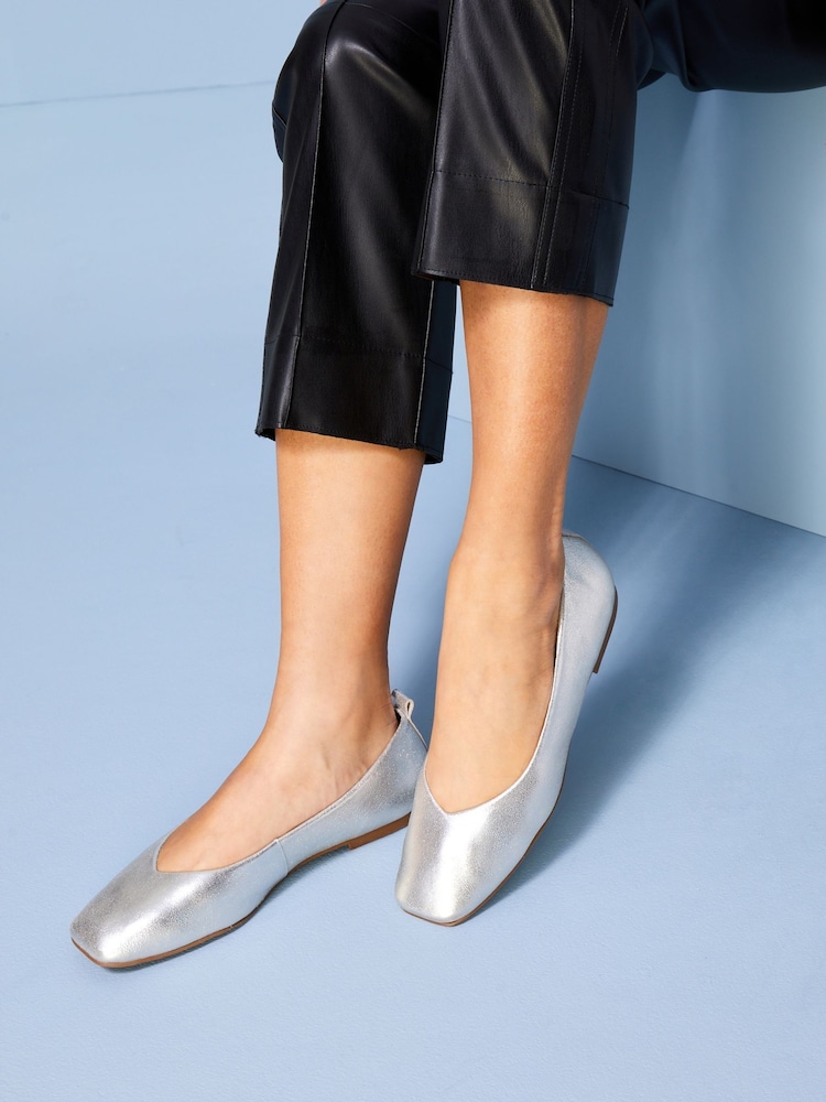 Silver Signature Leather Hi Cut Ballerina Shoes - Image 1 of 7