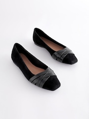Black Forever Comfort® Leather Square Toe Ballerina Shoes - Image 1 of 5