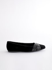 Black Forever Comfort® Leather Square Toe Ballerina Shoes - Image 3 of 5