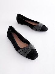Black Forever Comfort® Leather Square Toe Ballerina Shoes - Image 4 of 5