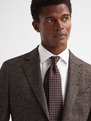 Reiss Burgundy Solar Geo Jacquard Print Silk Tie - Image 2 of 5