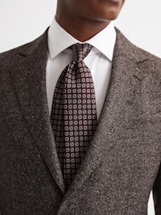 Reiss Burgundy Solar Geo Jacquard Print Silk Tie - Image 3 of 5