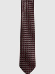 Reiss Burgundy Solar Geo Jacquard Print Silk Tie - Image 4 of 5