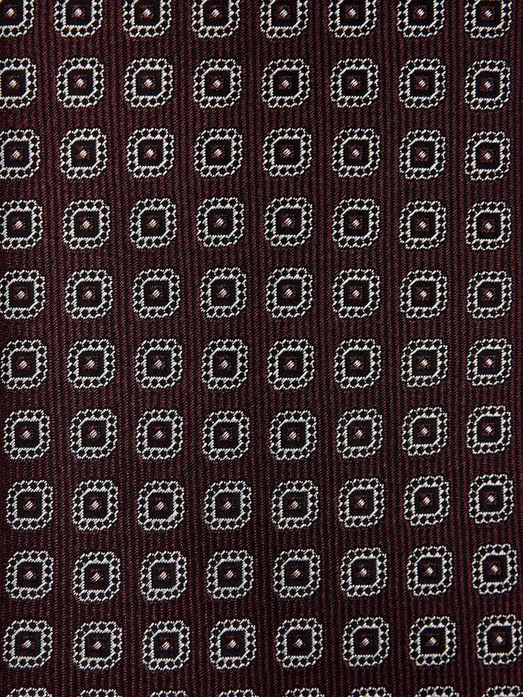 Reiss Burgundy Solar Geo Jacquard Print Silk Tie - Image 5 of 5
