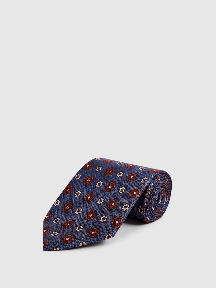 Reiss Indigo Sun Floral Medallion Silk Tie - Image 1 of 5
