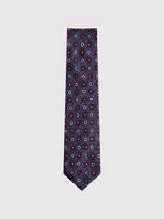 Reiss Indigo Sun Floral Medallion Silk Tie - Image 4 of 5