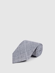Reiss Airforce Blue Neptune Prince of Wales Check Linen Tie - Image 1 of 5