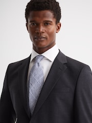 Reiss Airforce Blue Neptune Prince of Wales Check Linen Tie - Image 2 of 5