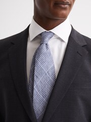 Reiss Airforce Blue Neptune Prince of Wales Check Linen Tie - Image 3 of 5