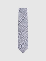 Reiss Airforce Blue Neptune Prince of Wales Check Linen Tie - Image 4 of 5