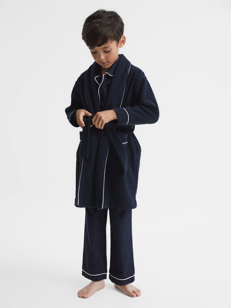 Reiss Snuggle Piped Fleece Nightwear Dressing Gown - Image 3 of 7
