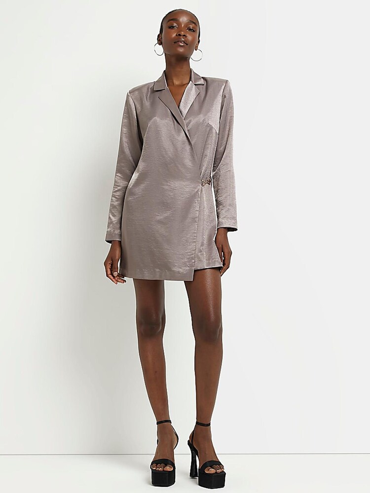 River Island Gold Metallic Soft Blazer Dress - Image 1 of 4