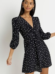 River Island Black Print Twist Mini Dress - Image 1 of 5