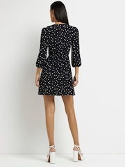 River Island Black Print Twist Mini Dress - Image 2 of 5