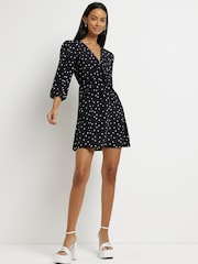 River Island Black Print Twist Mini Dress - Image 3 of 5
