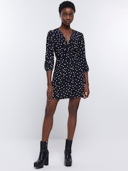 River Island Black Print Twist Mini Dress - Image 4 of 5