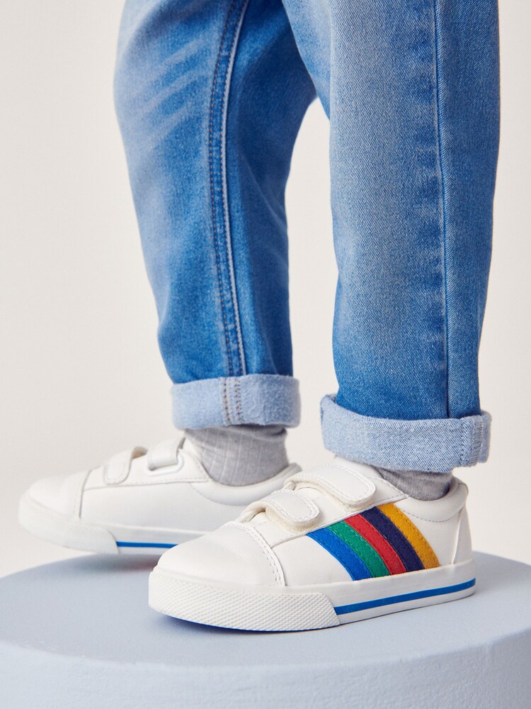 Blanc à rayures arc-en-ciel - Chaussures à fermeture scratch imprimé étoiles - Image 2 of 9