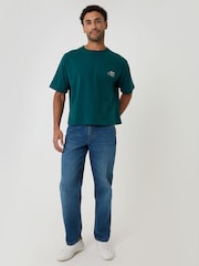 Threadbare Green Boxy Fit Stuttgart Print Cotton T-Shirt - Image 3 of 4