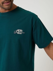 Threadbare Green Boxy Fit Stuttgart Print Cotton T-Shirt - Image 4 of 4