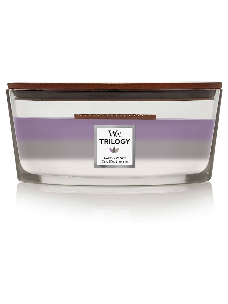 Woodwick Purple Trilogy Ellipse Jar Amethyst Sky Candle - Image 2 of 2 Woodwick Purple Trilogy Ellipse Jar Amethyst Sky Candle - Image 2 of 2