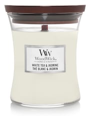 Woodwick White Medium Hourglass Tea And Jasmine Candle - Image 2 of 2