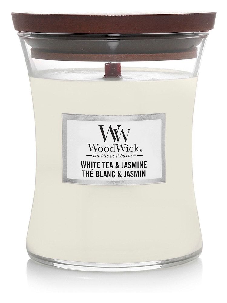 Woodwick White Medium Hourglass Tea And Jasmine Candle - Image 2 of 2