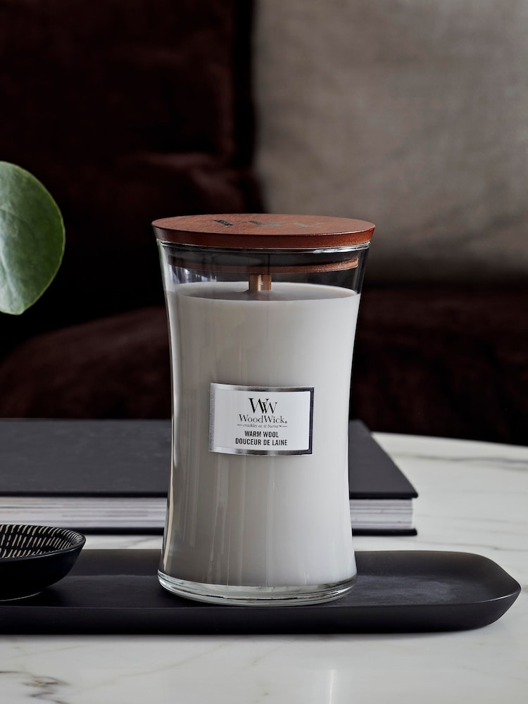 Woodwick Cream Large Hourglass Warm Wool Candle - Image 1 of 2 Woodwick Cream Large Hourglass Warm Wool Candle - Image 1 of 2