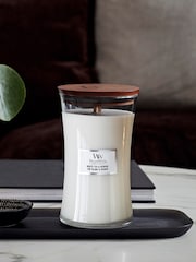 Woodwick White Large Hourglass Tea And Jasmine Candle - Image 1 of 2