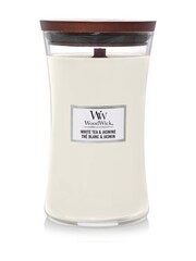 Woodwick White Large Hourglass Tea And Jasmine Candle - Image 2 of 2
