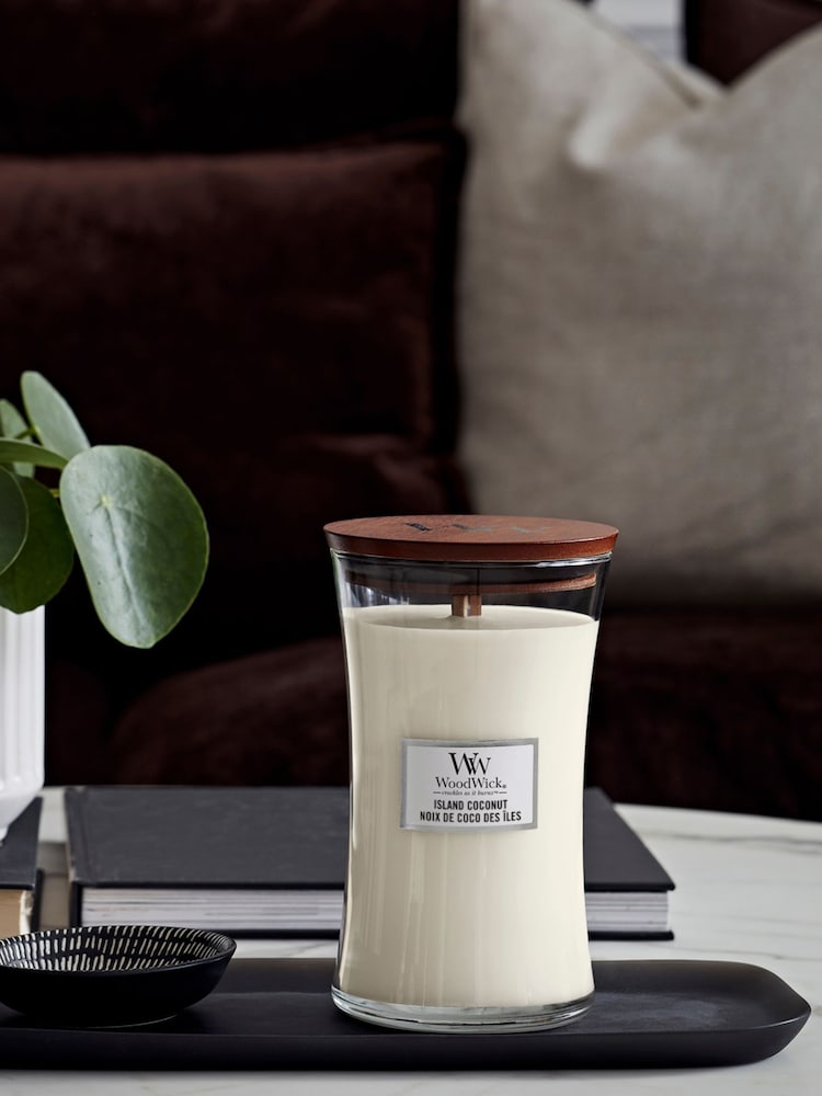 Woodwick White Large Hourglass Island Coconut Candle - Image 1 of 2