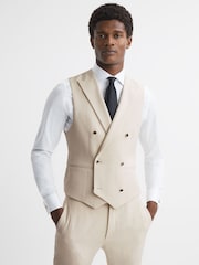 Reiss Ivory Gatsby Slim Fit Textured Double Breasted Waistcoat - Image 1 of 5
