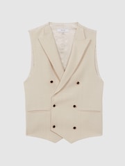 Reiss Ivory Gatsby Slim Fit Textured Double Breasted Waistcoat - Image 2 of 5