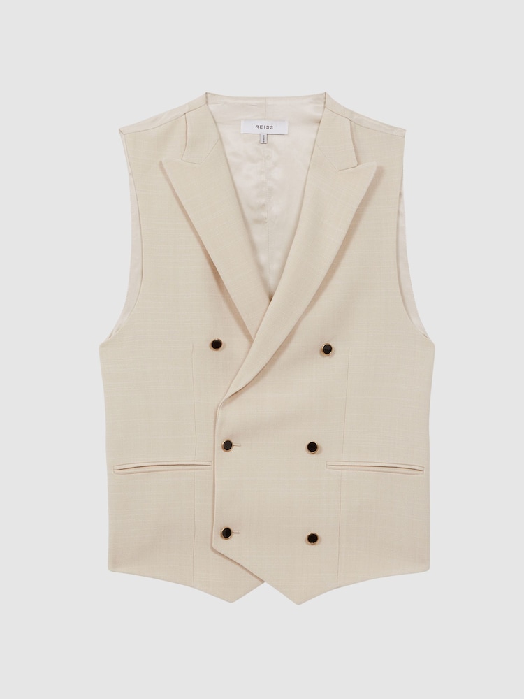 Reiss Ivory Gatsby Slim Fit Textured Double Breasted Waistcoat - Image 2 of 5