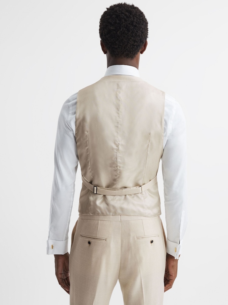 Reiss Ivory Gatsby Slim Fit Textured Double Breasted Waistcoat - Image 5 of 5