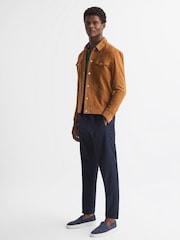 Reiss Caramel Disco Press Stud Suede Trucker Jacket - Image 3 of 7