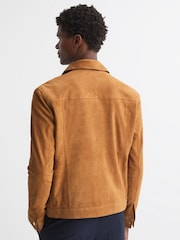 Reiss Caramel Disco Press Stud Suede Trucker Jacket - Image 5 of 7