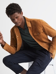 Reiss Caramel Disco Press Stud Suede Trucker Jacket - Image 6 of 7