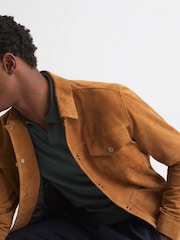 Reiss Caramel Disco Press Stud Suede Trucker Jacket - Image 7 of 7