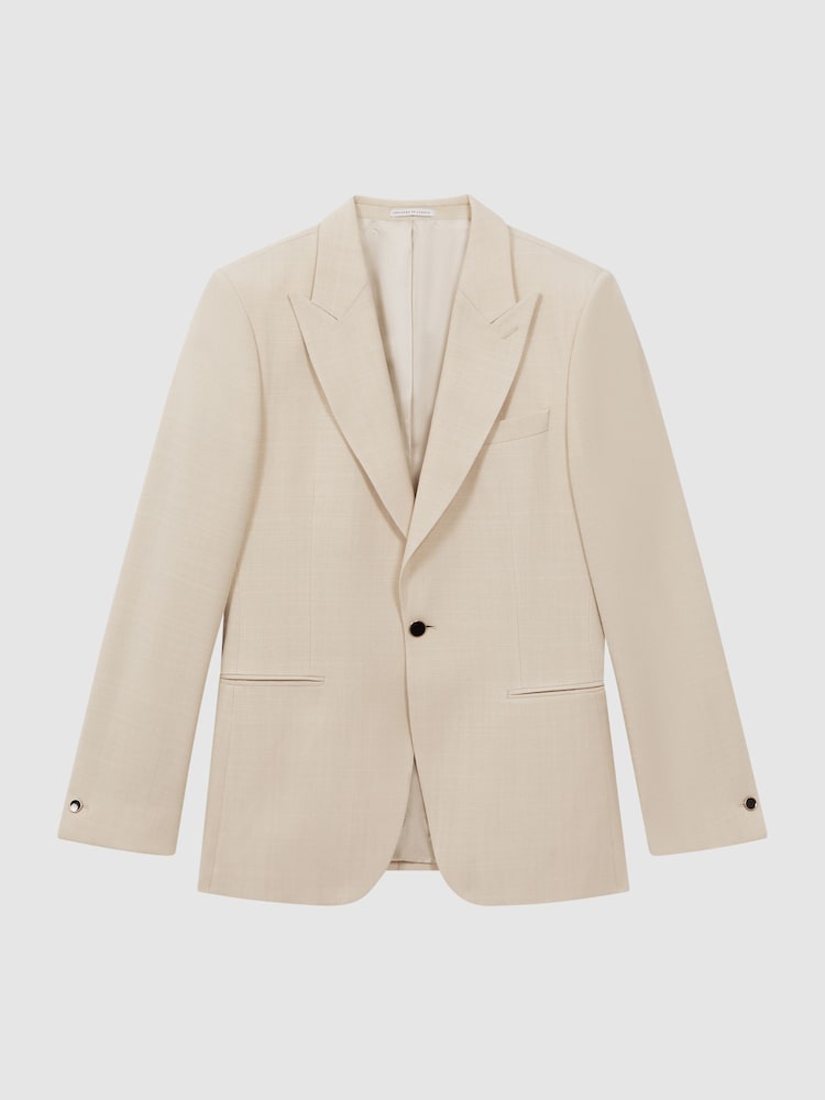 Reiss Ivory Gatsby Slim Fit Textured Single Breasted Blazer - Image 2 of 7 Reiss Ivory Gatsby Slim Fit Textured Single Breasted Blazer - Image 2 of 7