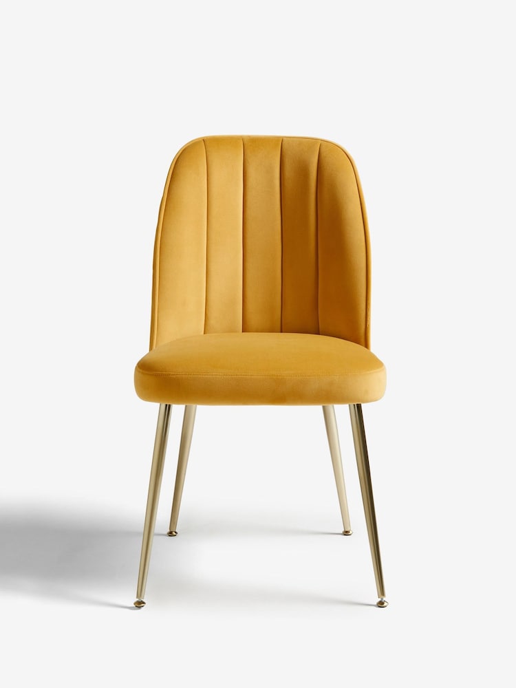 Set of 2 Soft Velvet Ochre Yellow Stella Gold Effect Leg Dining Chairs - Image 2 of 8