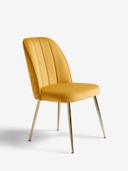 Set of 2 Soft Velvet Ochre Yellow Stella Gold Effect Leg Dining Chairs - Image 3 of 8