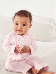 The White Company Organic Cotton Gingham Sleepsuit With Bunny Toy - Image 1 of 5