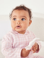 The White Company Organic Cotton Gingham Sleepsuit With Bunny Toy - Image 2 of 5