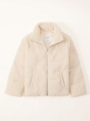 Abercrombie & Fitch Cream Borg Fleece Padded Coat - Image 2 of 4