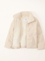 Abercrombie & Fitch Cream Borg Fleece Padded Coat - Image 3 of 4