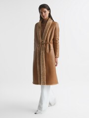 Reiss Tan Neave Reversible Long Shearling Coat - Image 9 of 9